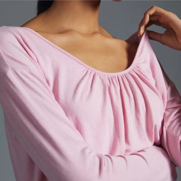 Maeve Bubble Hem Top Size S Pink Modal Long Sleeve Balletcore Anthropologie - Picture 3 of 13